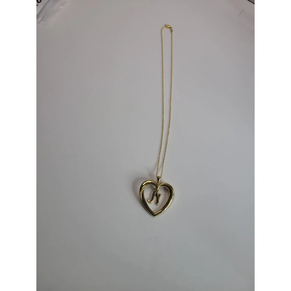 Avon Gold Tone Heart Initial N Pendant Necklace Open Heart Monogram Letter N Cha